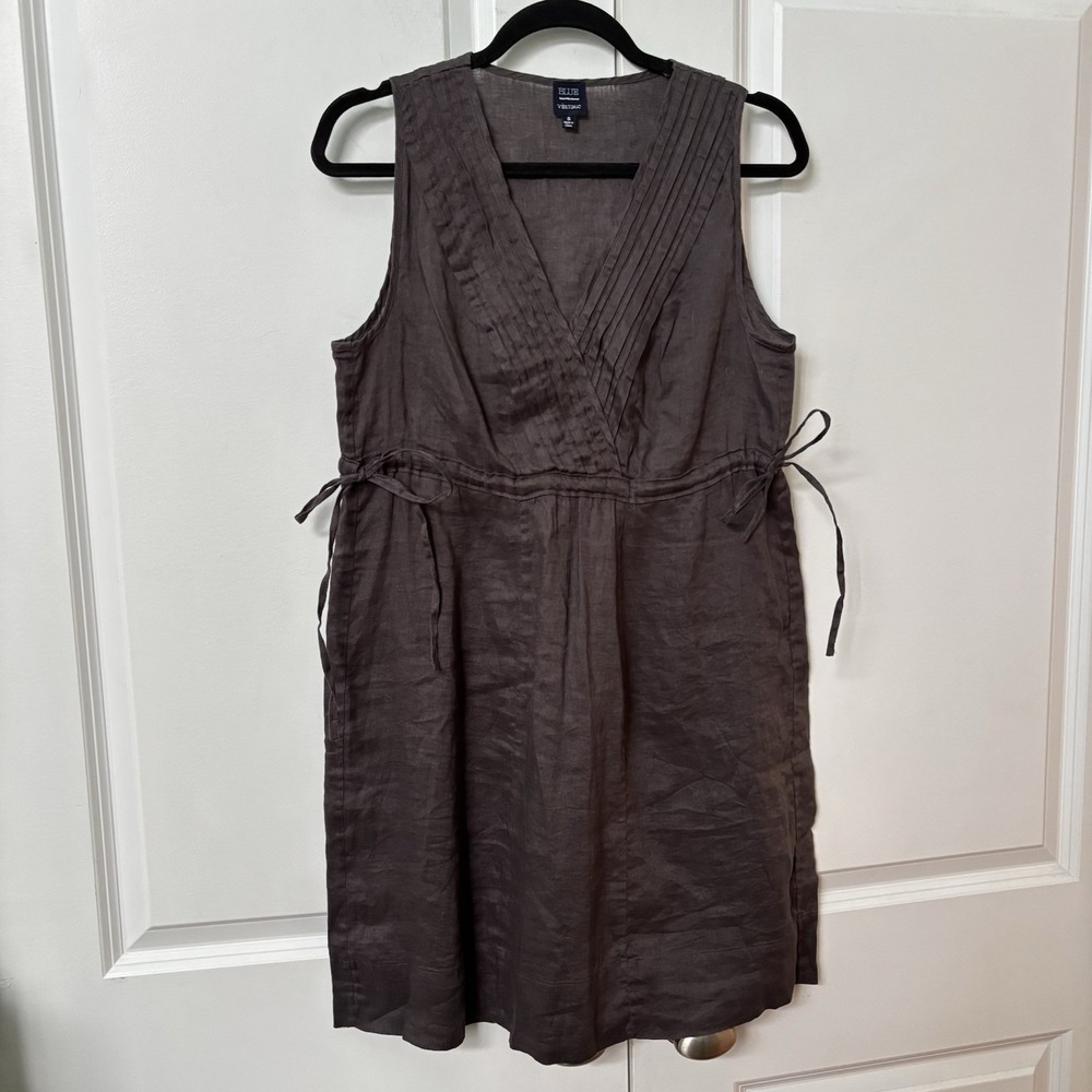 Blue Saks Fifth Avenue Linen Dress Women S Gray Pintuck Pinafore Vacation Resort